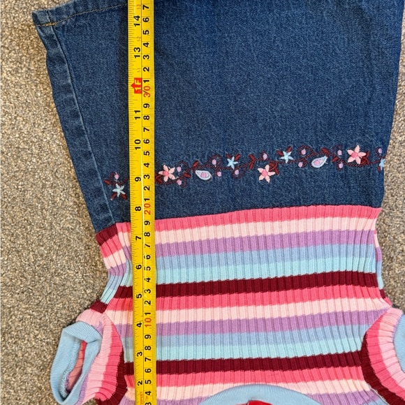 Vintage Toddler Sweater Dress 12M | Stripe Knit & Denim Embroidered Floral Dress - Picture 3 of 6